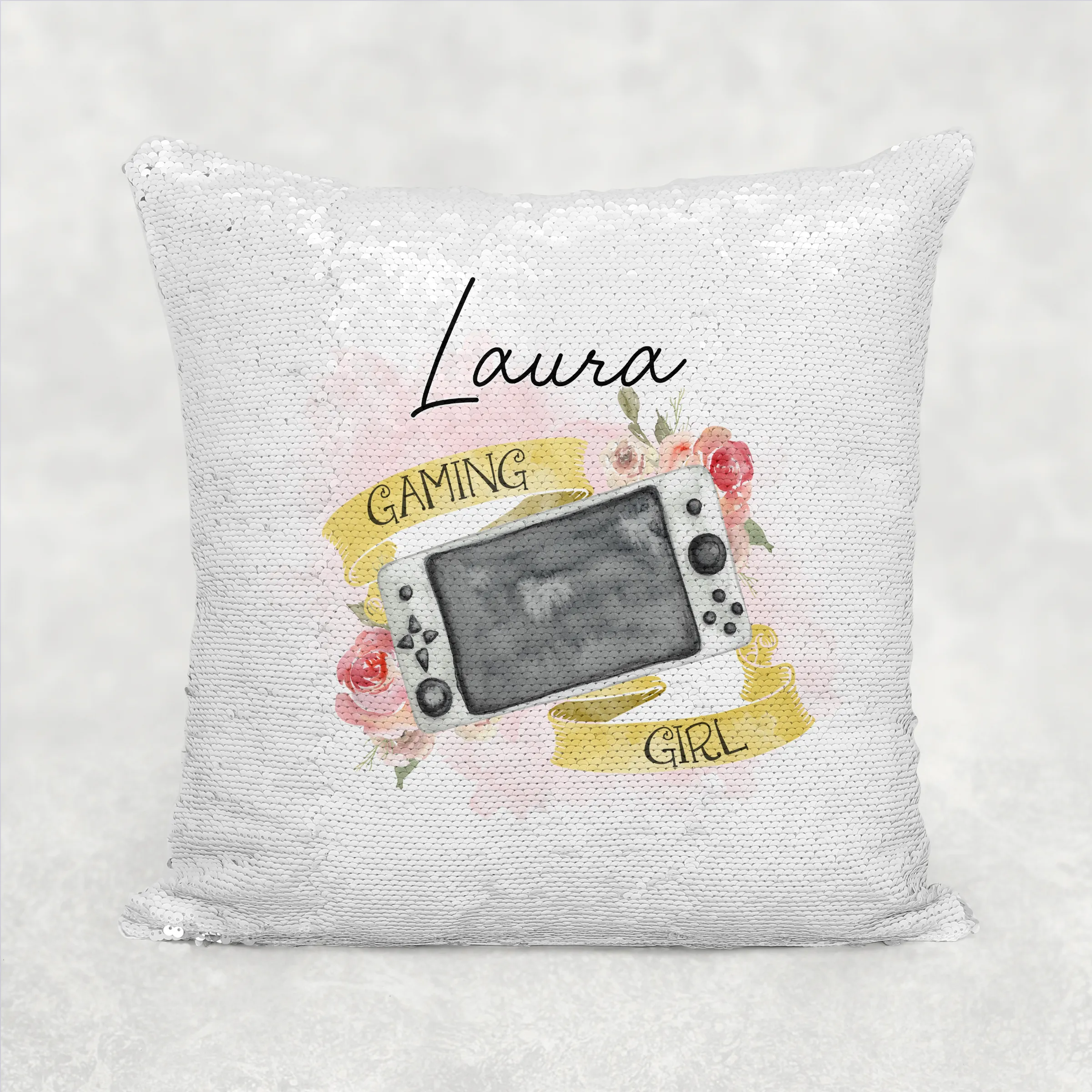 Gamer Girl Personalised Mermaid Reversible Sequin Cushion