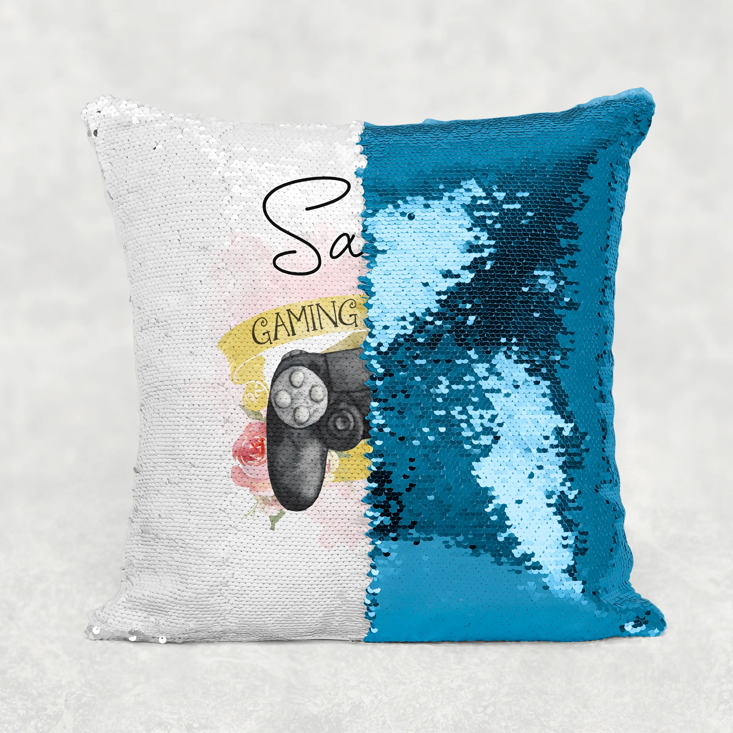 Gamer Girl Personalised Mermaid Reversible Sequin Cushion