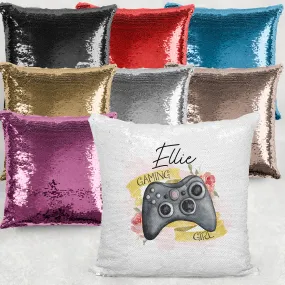 Gamer Girl Personalised Mermaid Reversible Sequin Cushion