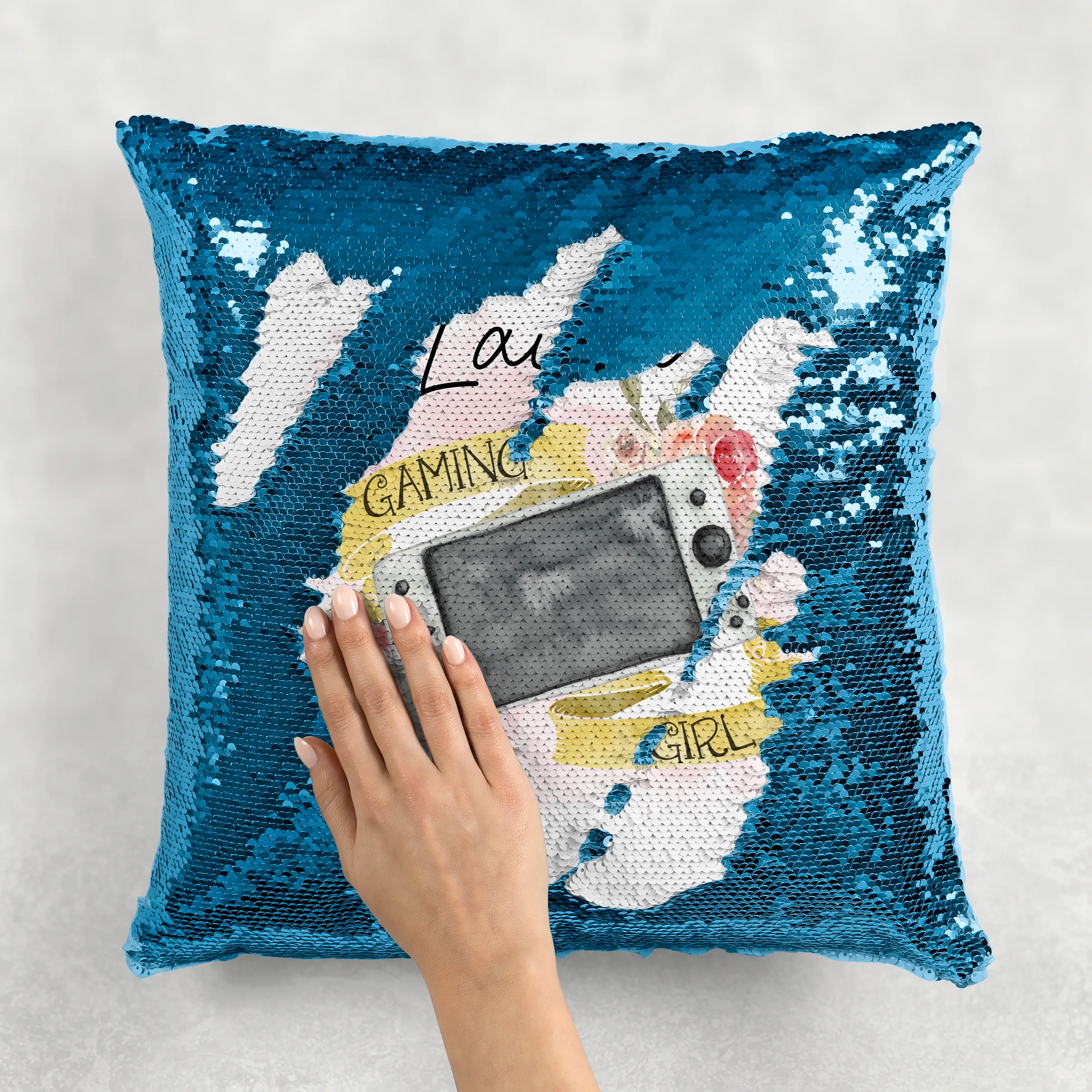 Gamer Girl Personalised Mermaid Reversible Sequin Cushion