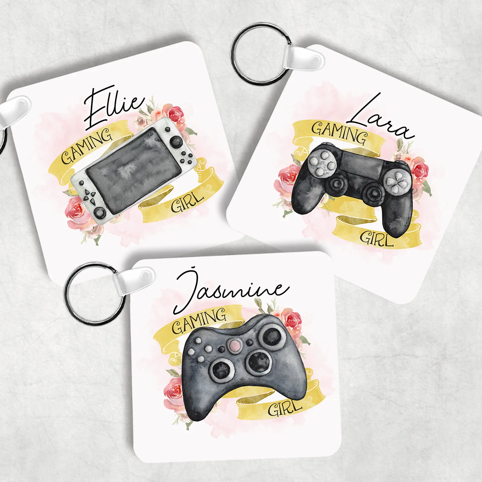 Gamer Girl Personalised Square Keyring