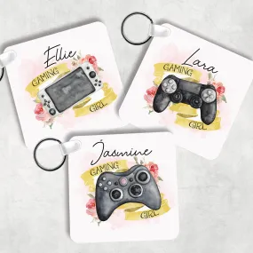 Gamer Girl Personalised Square Keyring