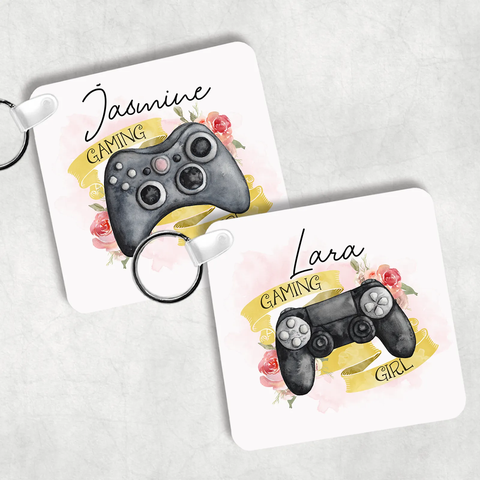 Gamer Girl Personalised Square Keyring