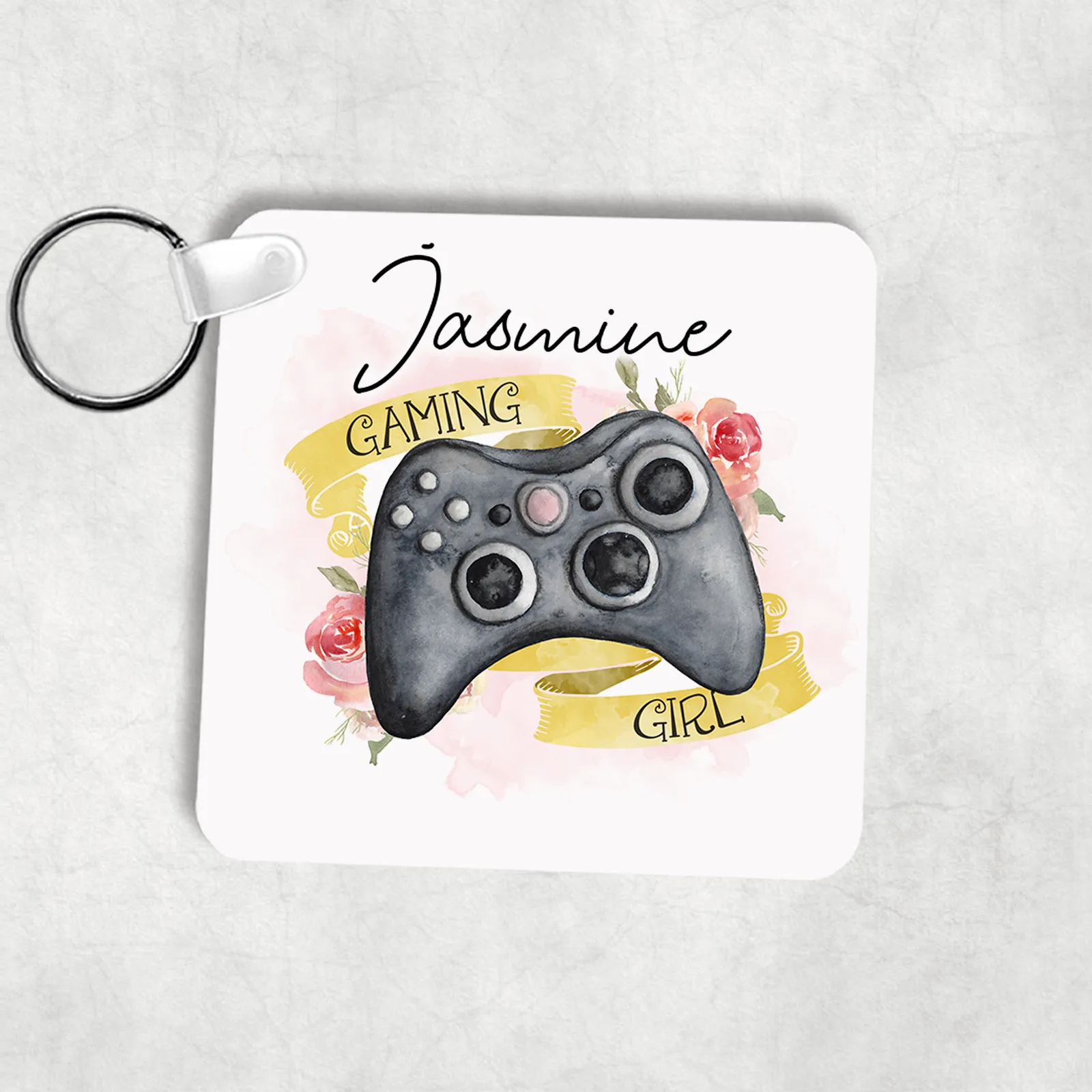 Gamer Girl Personalised Square Keyring