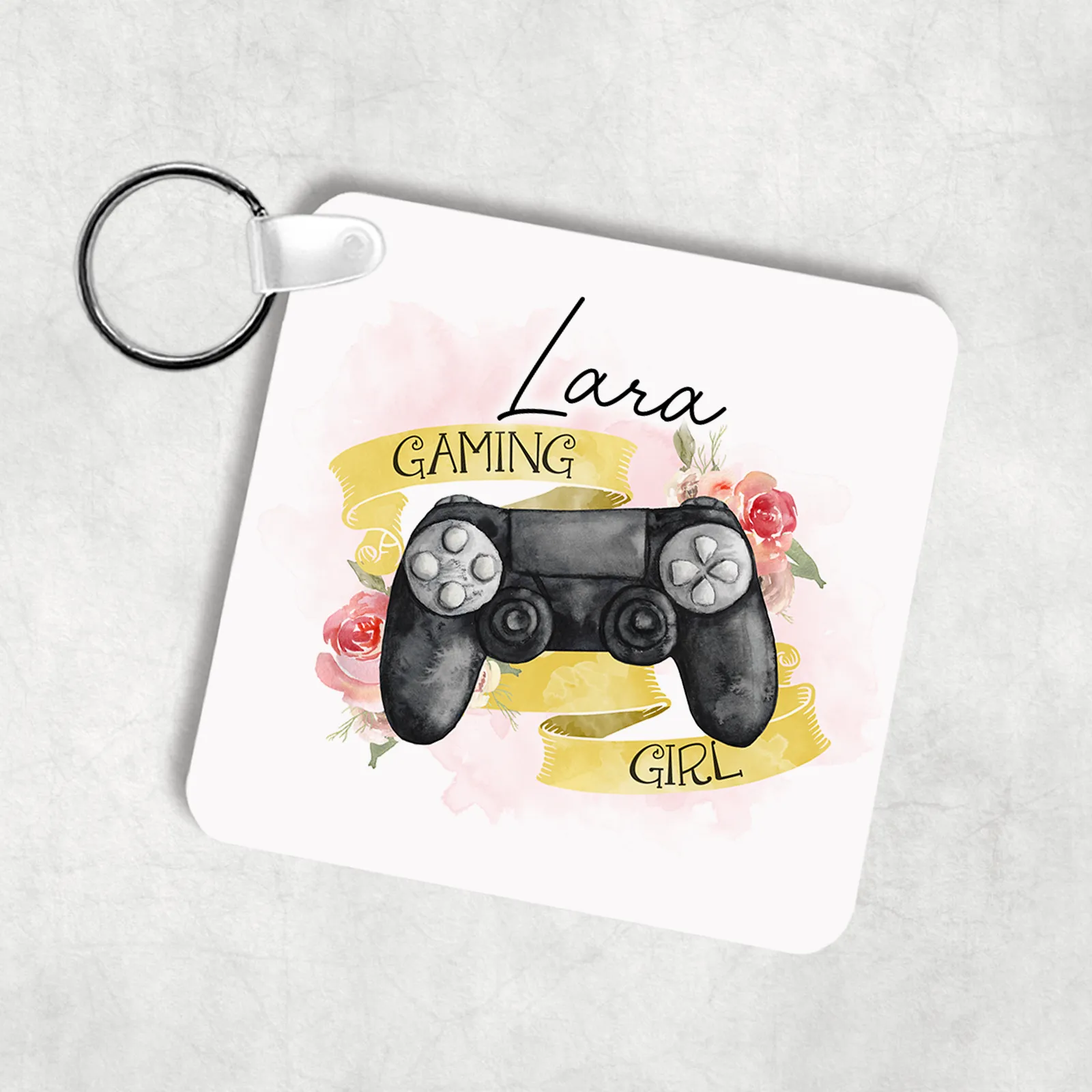 Gamer Girl Personalised Square Keyring