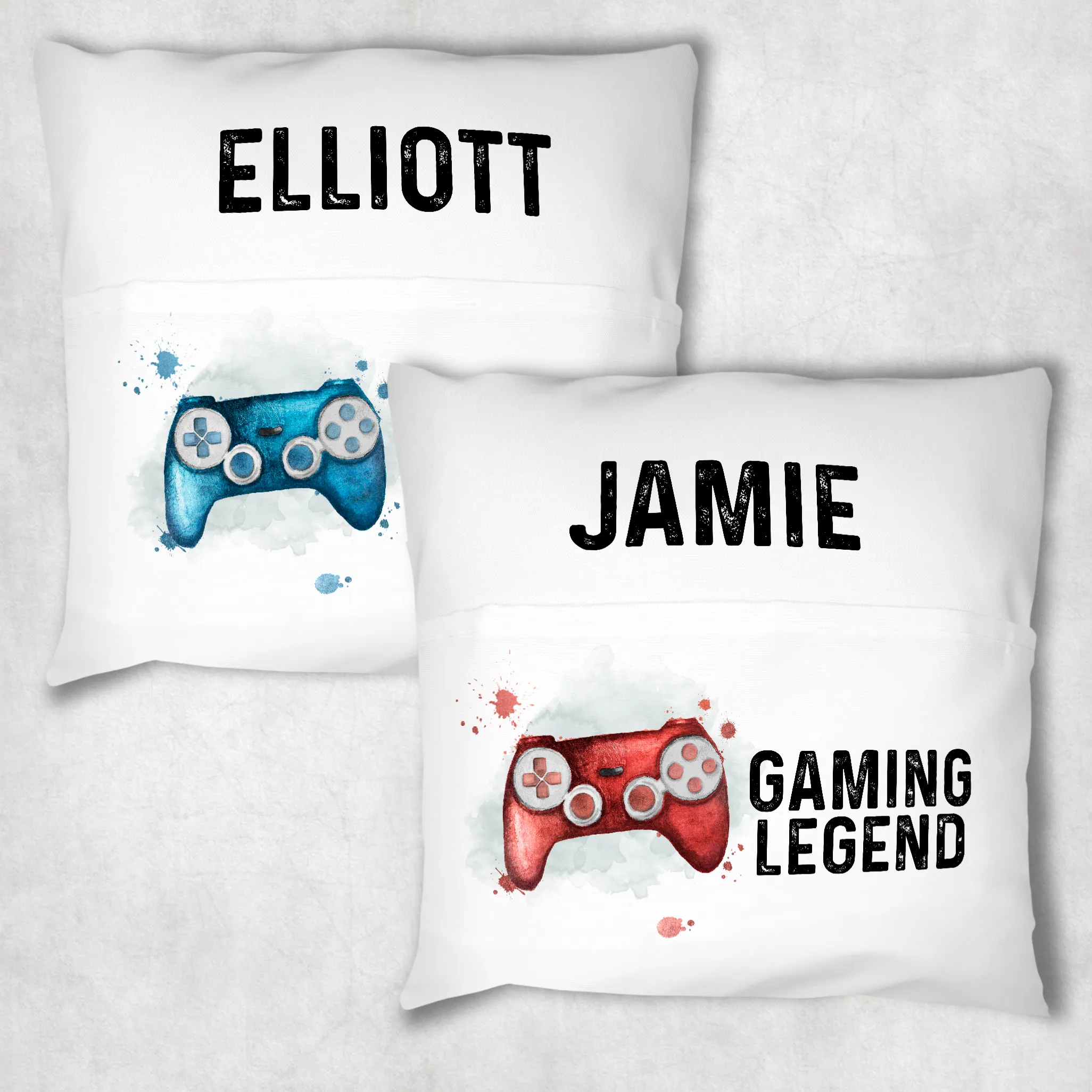 Gaming Legend Personalised Pocket Book Cushion Cover White Canvas
