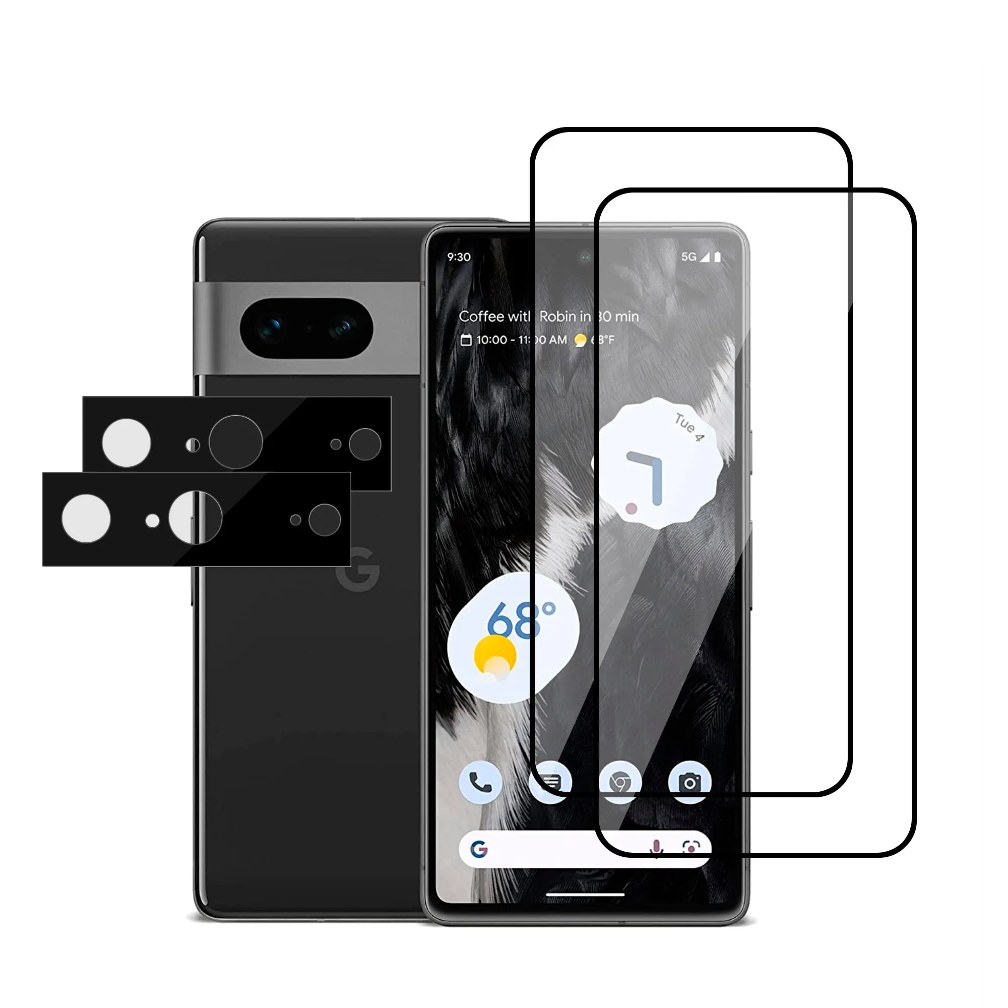 Google Pixel 7 Screen Protector With Camera Lens Protectors | Tempered Glass| Pack of 2| Black