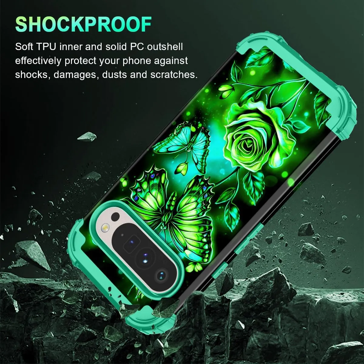 Google Pixel 9 Case/Pixel 9 Pro Case, Glow Duty Shockproof Full Body Protection Soft Silicone Case