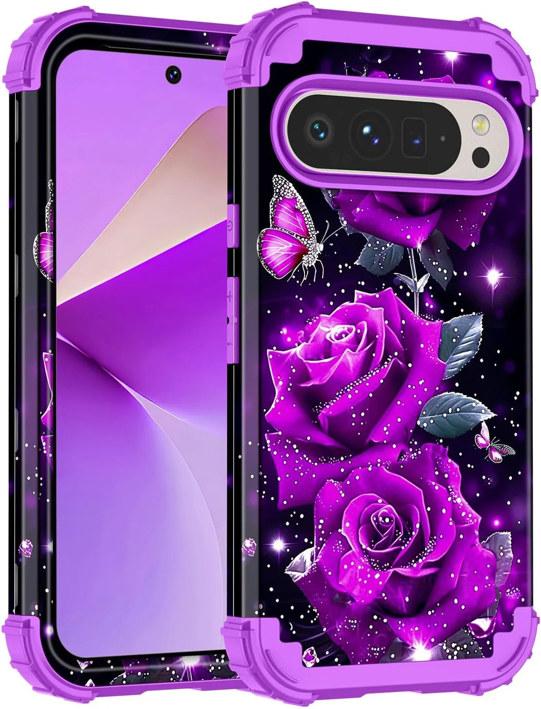 Google Pixel 9 Case/Pixel 9 Pro Case, Glow Duty Shockproof Full Body Protection Soft Silicone Case