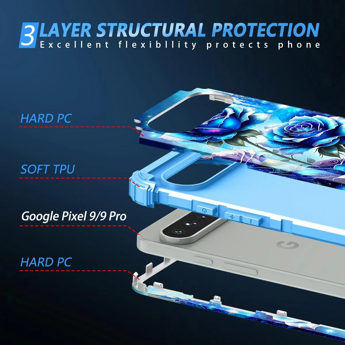 Google Pixel 9 Case/Pixel 9 Pro Case, Glow Duty Shockproof Full Body Protection Soft Silicone Case