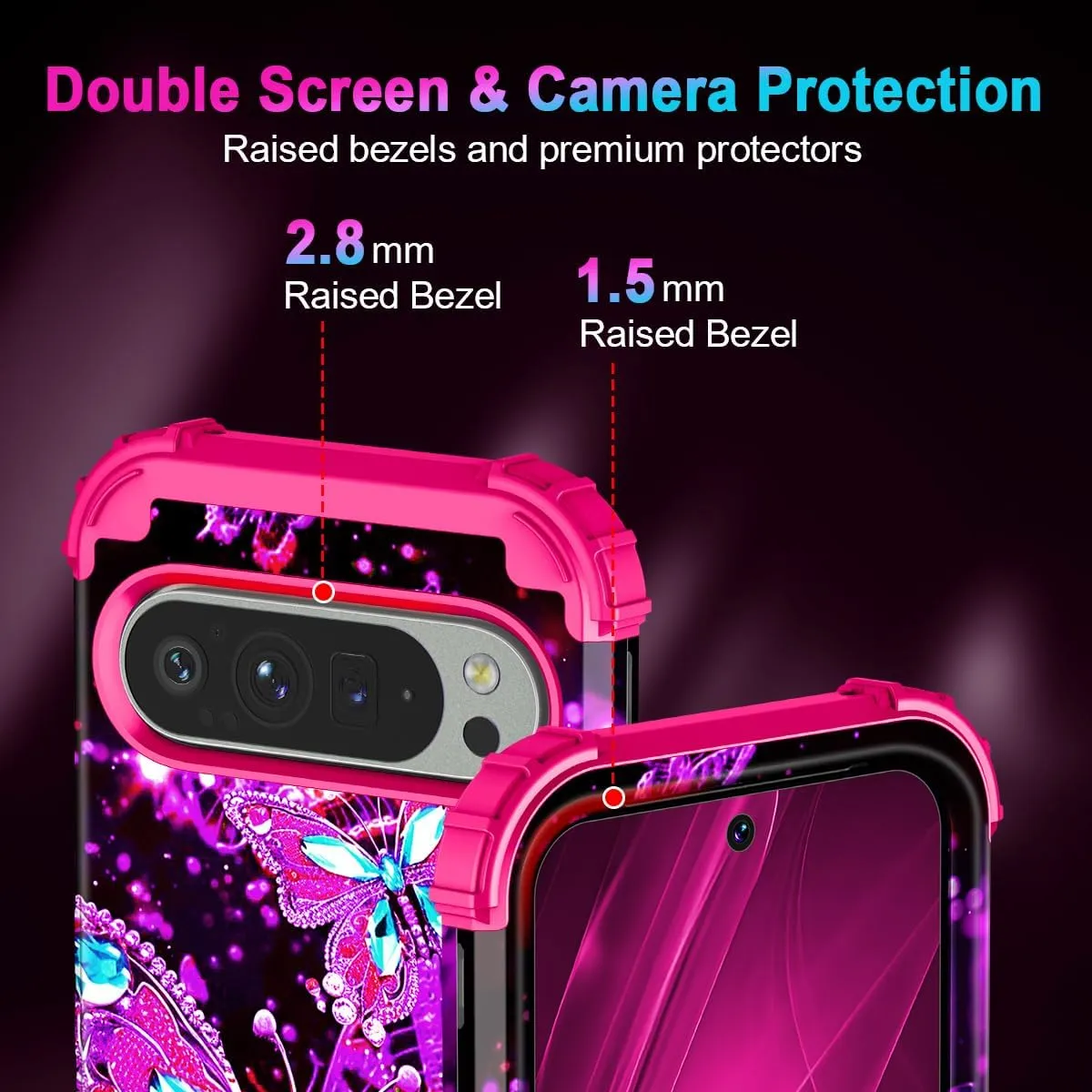 Google Pixel 9 Case/Pixel 9 Pro Case, Glow Duty Shockproof Full Body Protection Soft Silicone Case