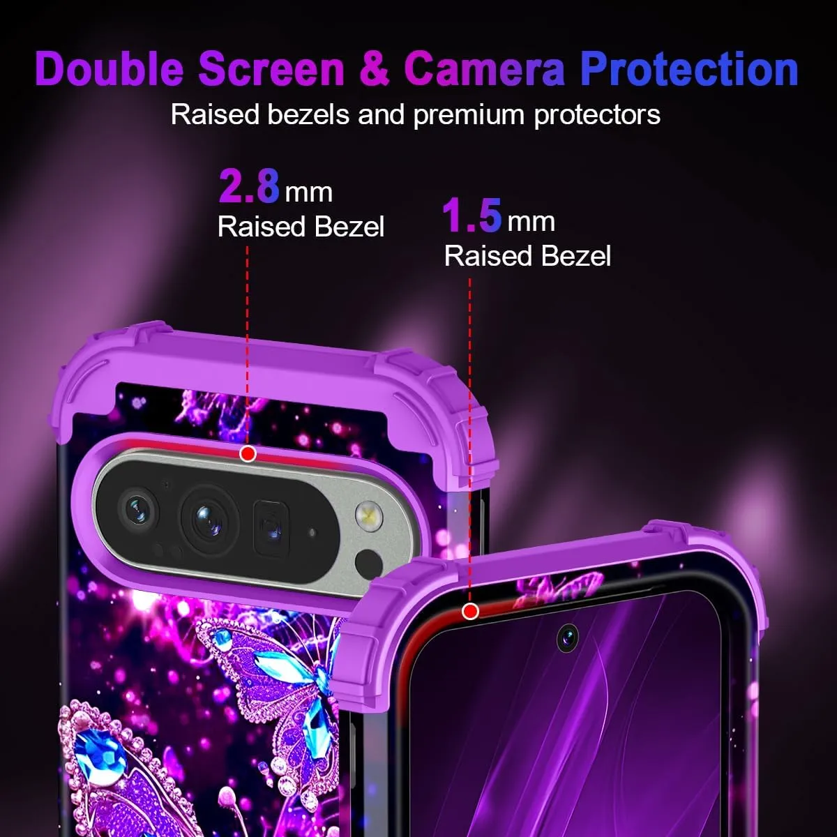 Google Pixel 9 Case/Pixel 9 Pro Case, Glow Duty Shockproof Full Body Protection Soft Silicone Case
