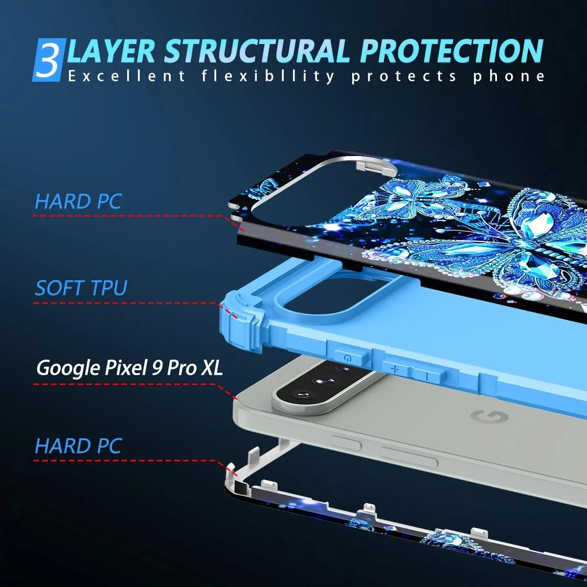 Google Pixel 9 Case/Pixel 9 Pro Case, Glow Duty Shockproof Full Body Protection Soft Silicone Case