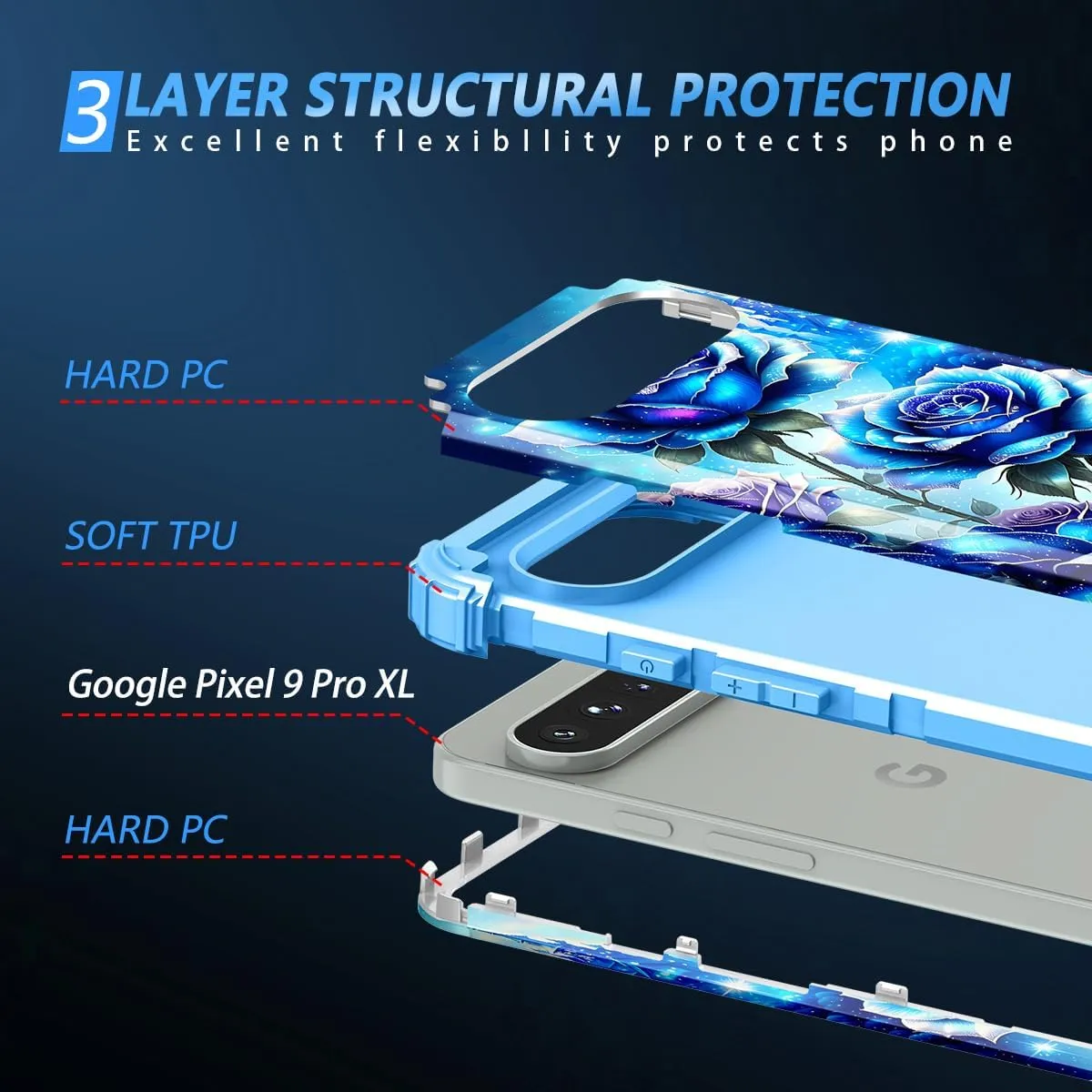 Google Pixel 9 Case/Pixel 9 Pro Case, Glow Duty Shockproof Full Body Protection Soft Silicone Case