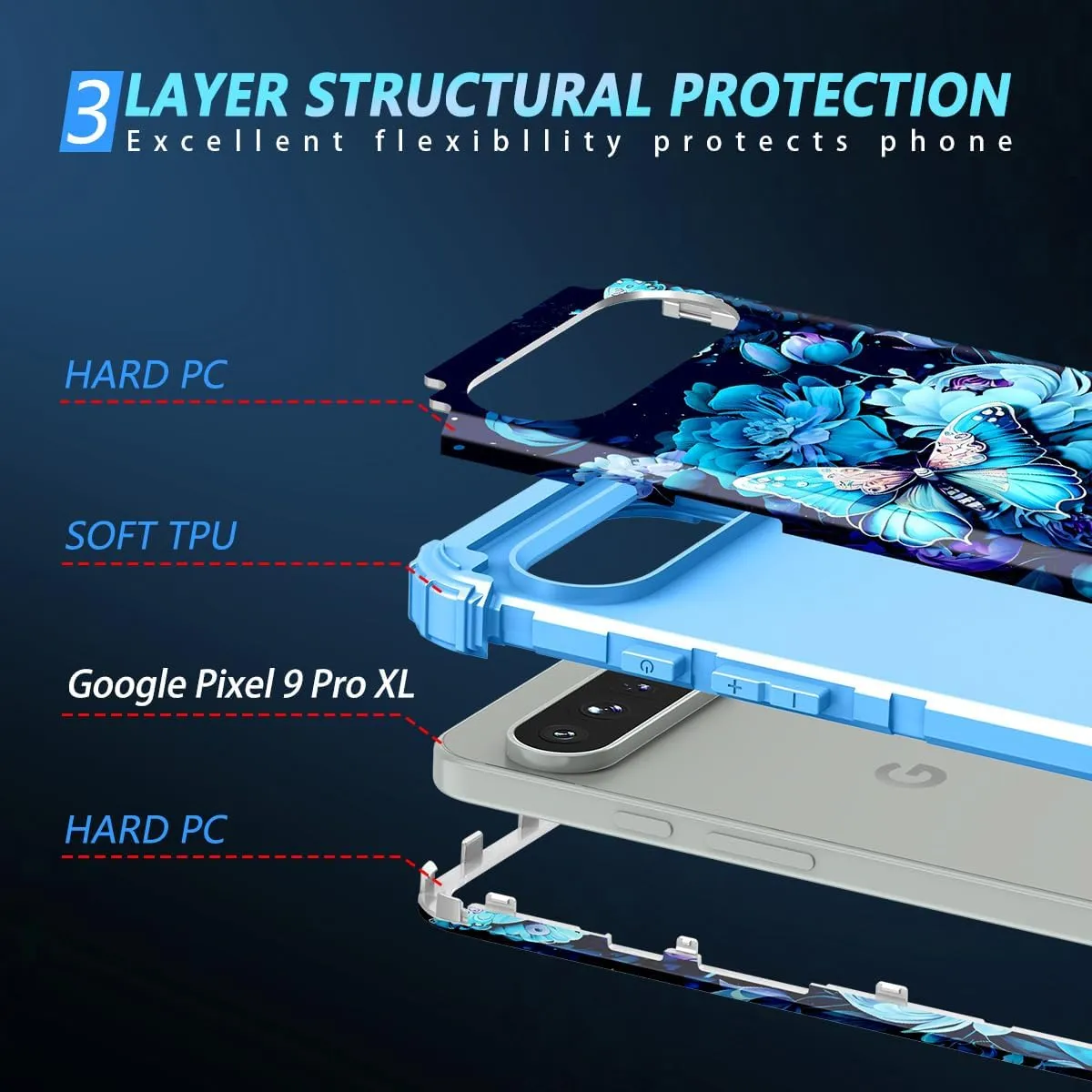 Google Pixel 9 Case/Pixel 9 Pro Case, Glow Duty Shockproof Full Body Protection Soft Silicone Case