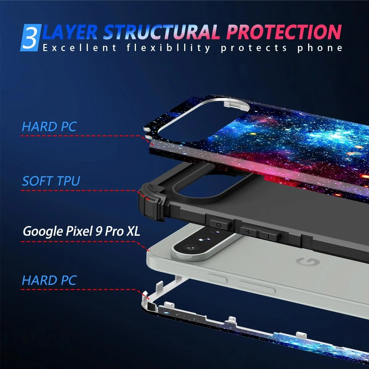 Google Pixel 9 Case/Pixel 9 Pro Case, Glow Duty Shockproof Full Body Protection Soft Silicone Case