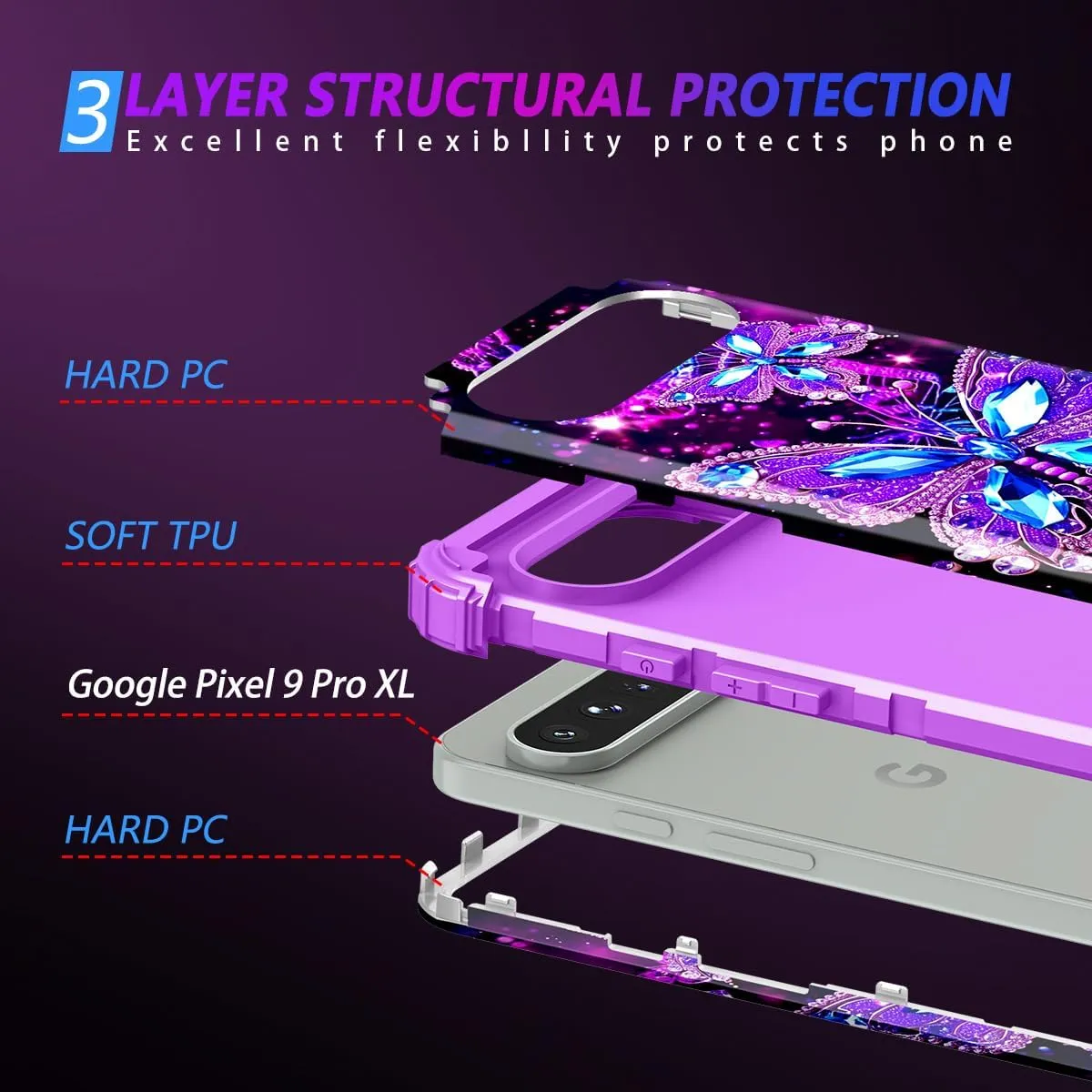 Google Pixel 9 Case/Pixel 9 Pro Case, Glow Duty Shockproof Full Body Protection Soft Silicone Case