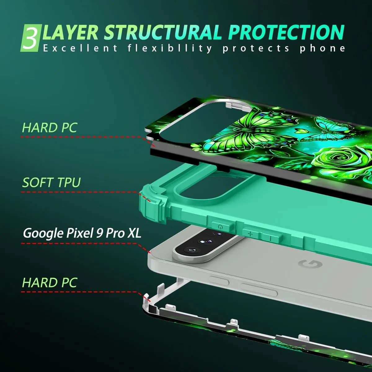 Google Pixel 9 Case/Pixel 9 Pro Case, Glow Duty Shockproof Full Body Protection Soft Silicone Case