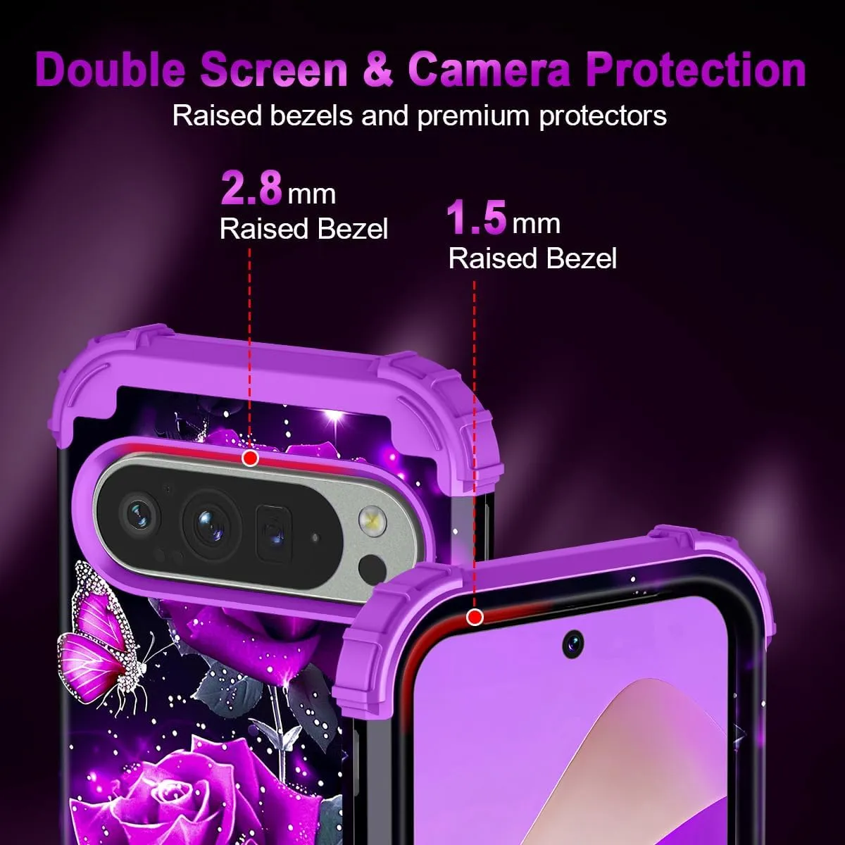 Google Pixel 9 Case/Pixel 9 Pro Case, Glow Duty Shockproof Full Body Protection Soft Silicone Case