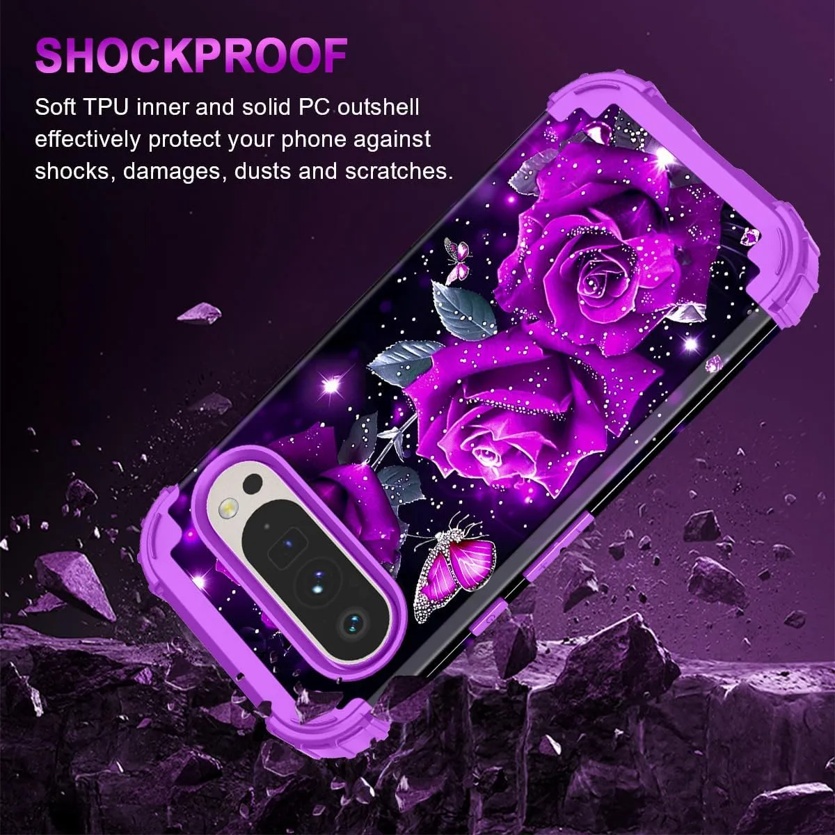 Google Pixel 9 Case/Pixel 9 Pro Case, Glow Duty Shockproof Full Body Protection Soft Silicone Case