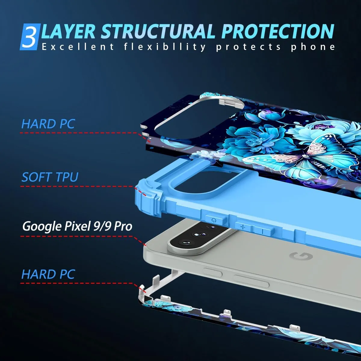 Google Pixel 9 Case/Pixel 9 Pro Case, Glow Duty Shockproof Full Body Protection Soft Silicone Case