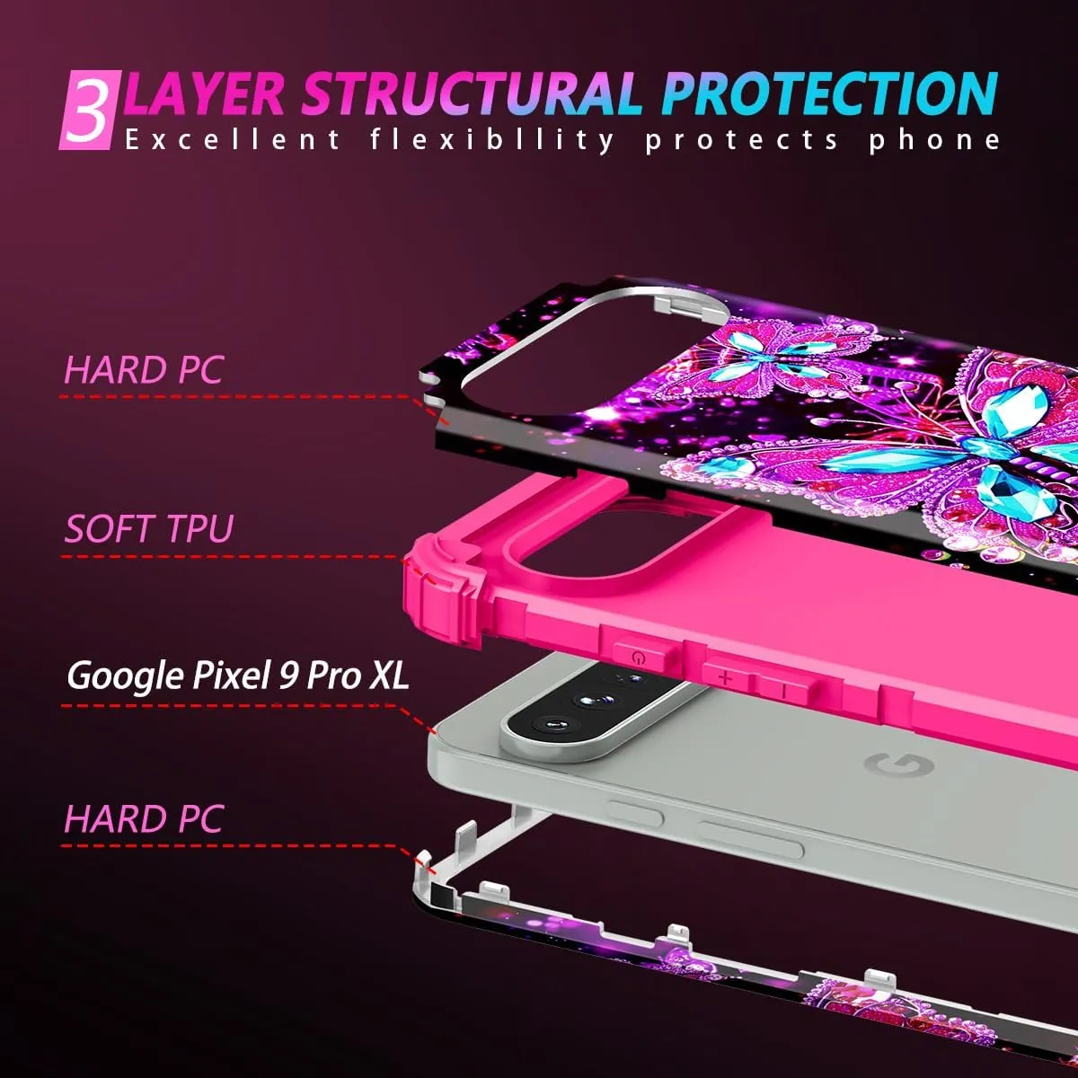 Google Pixel 9 Case/Pixel 9 Pro Case, Glow Duty Shockproof Full Body Protection Soft Silicone Case