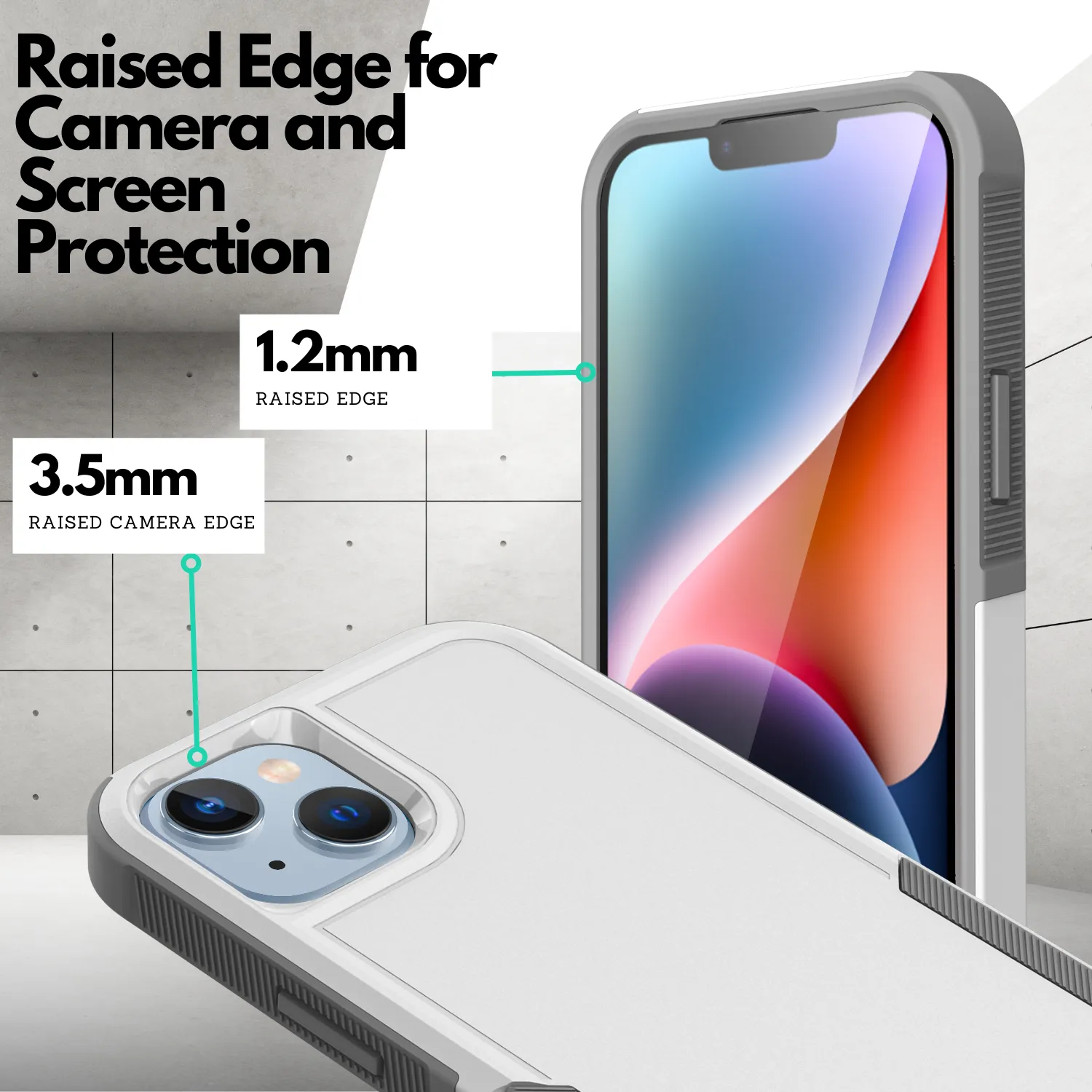 Grip Case   2 Glass Screen Protectors for iPhone 14 Plus (White)