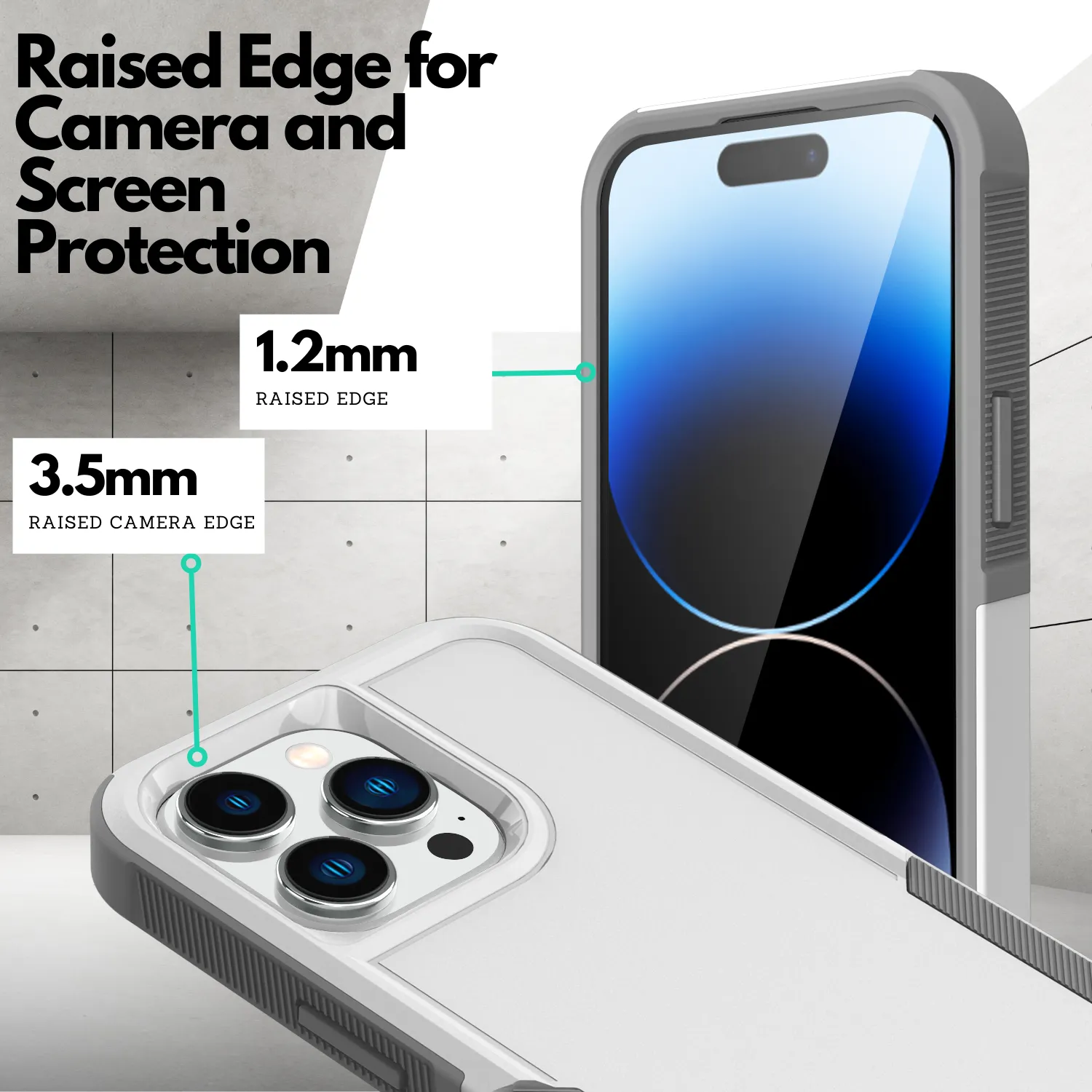 Grip Case   2 Glass Screen Protectors for iPhone 14 Pro Max (White)