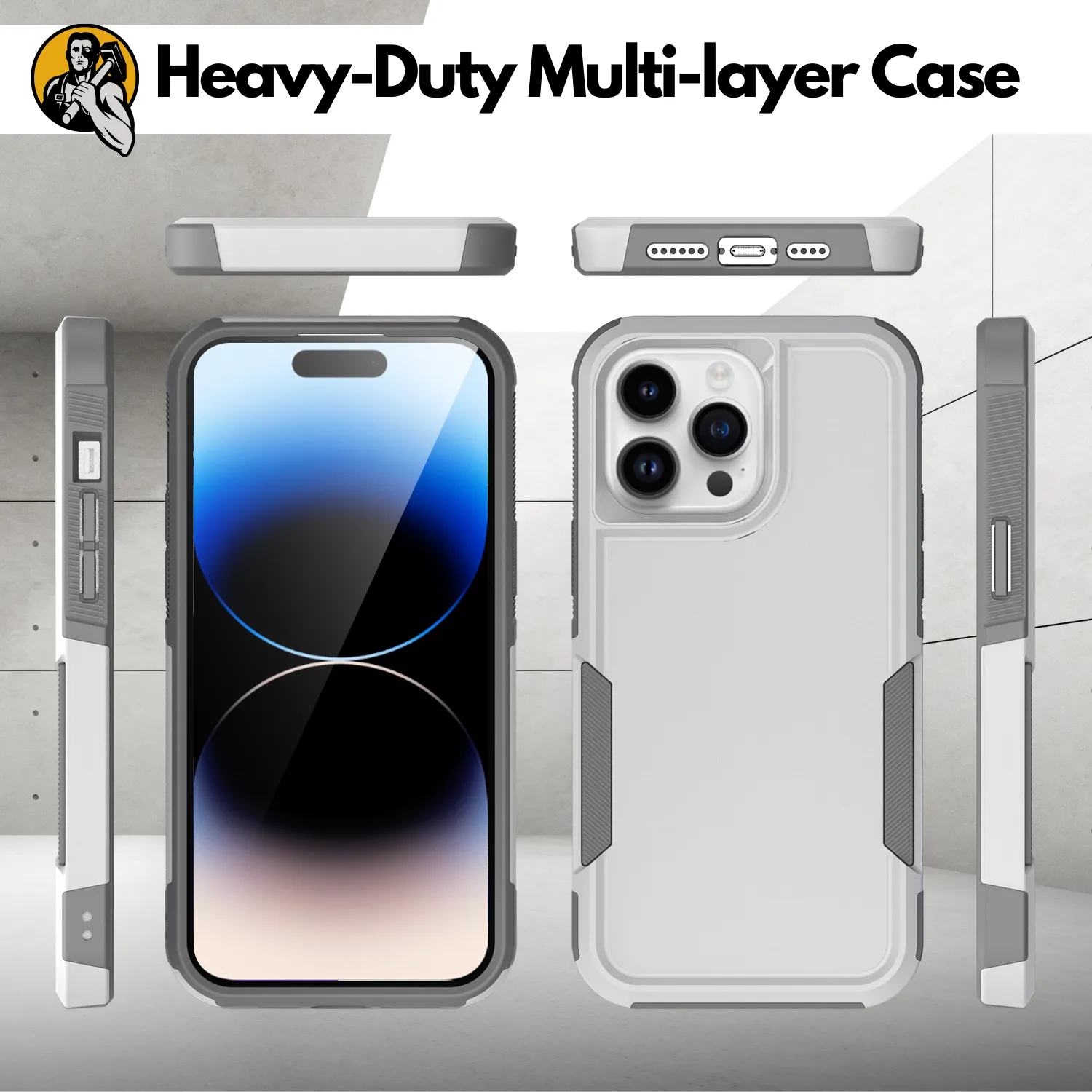 Grip Case   2 Glass Screen Protectors for iPhone 14 Pro Max (White)