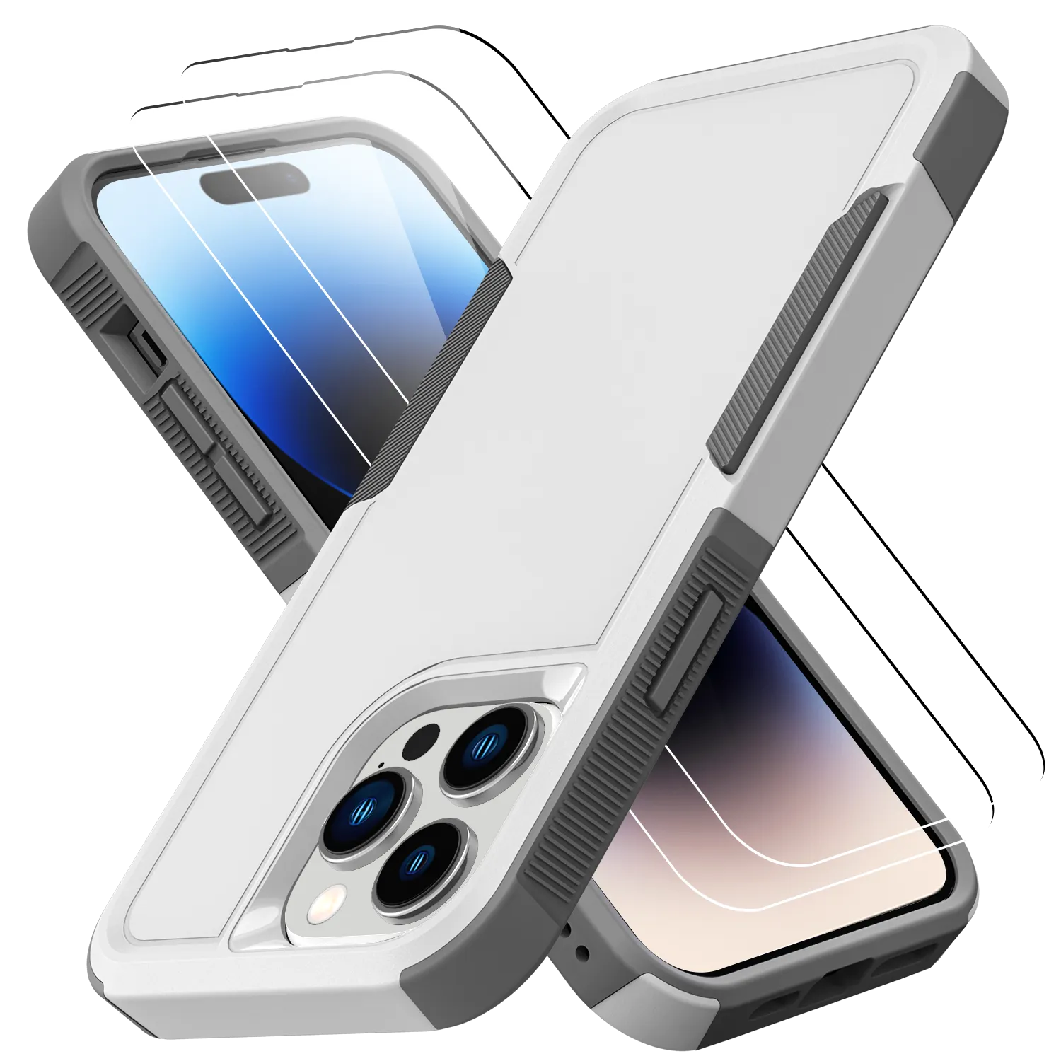 Grip Case   2 Glass Screen Protectors for iPhone 14 Pro Max (White)