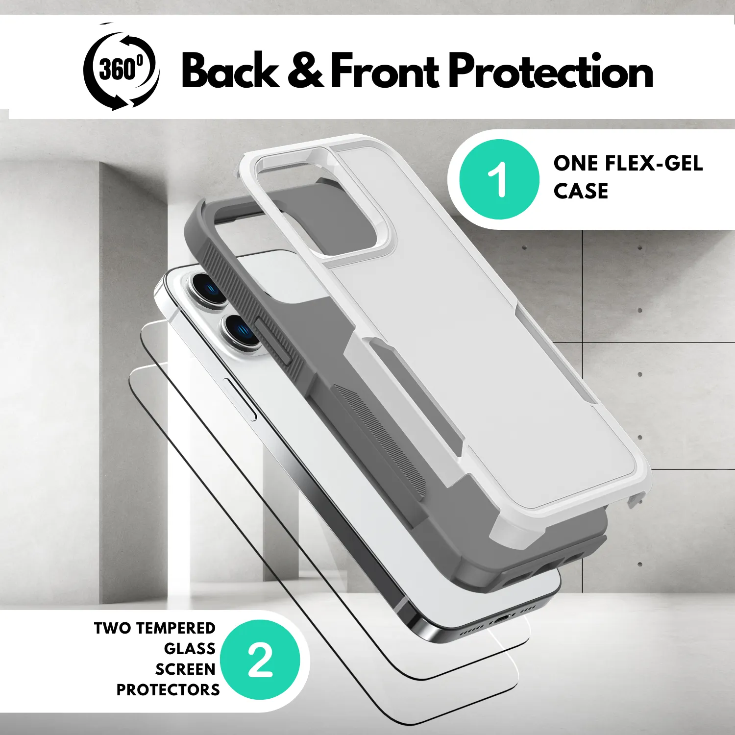 Grip Case   2 Glass Screen Protectors for iPhone 14 Pro Max (White)