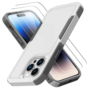 Grip Case   2 Glass Screen Protectors for iPhone 14 Pro Max (White)