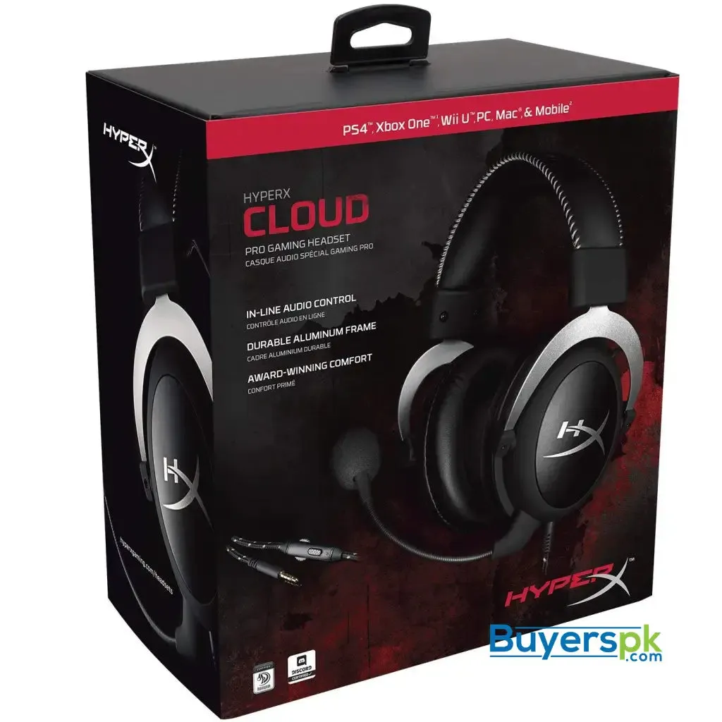 Hyperx Cloud Pro Gaming Headset - Silver - with In-line Audio Control for Ps4, Xbox One, and Pc