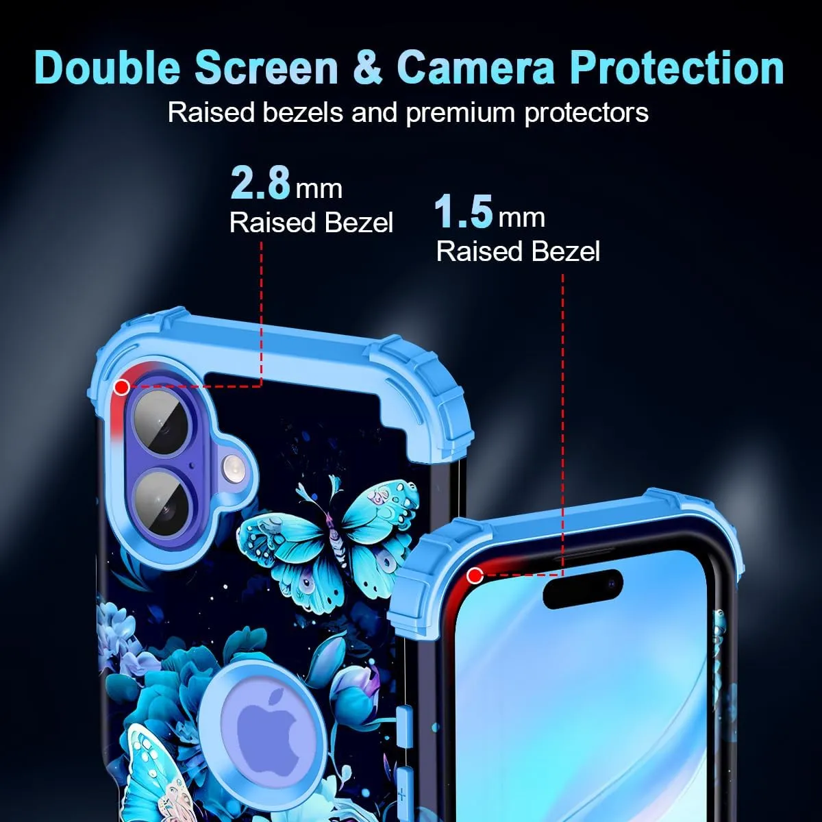 iPhone 16 Pro Case Glow Dark Three Layer Heavy Duty Shockproof Protection Hard Plastic Bumper Soft Silicone Case