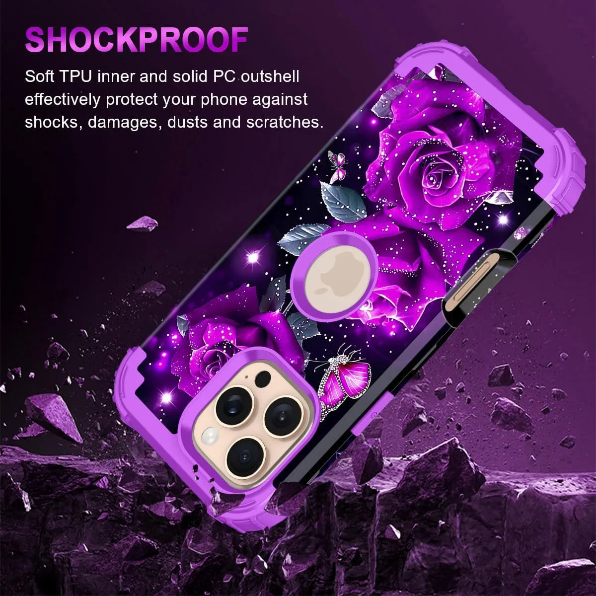 iPhone 16 Pro Case Glow Dark Three Layer Heavy Duty Shockproof Protection Hard Plastic Bumper Soft Silicone Case