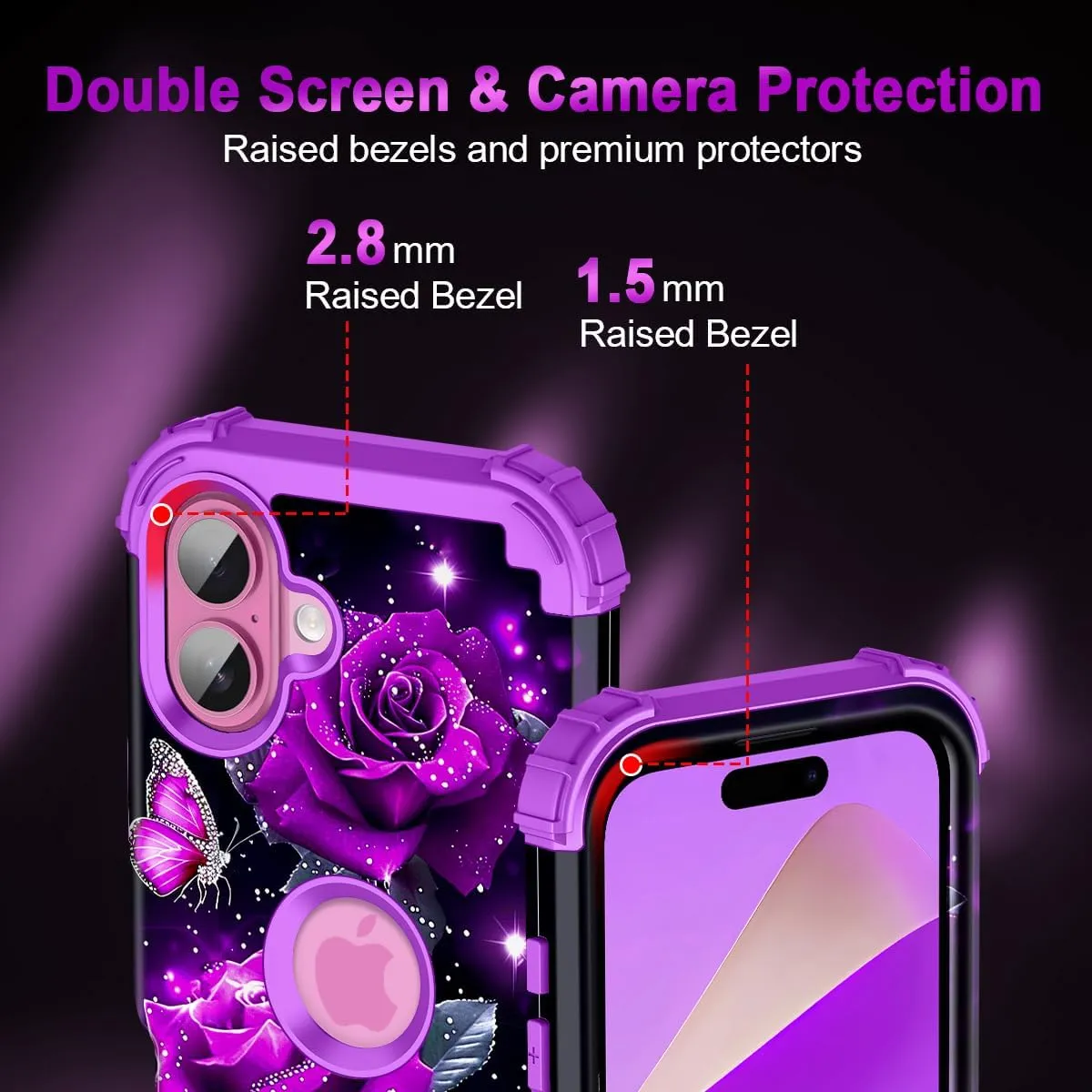 iPhone 16 Pro Case Glow Dark Three Layer Heavy Duty Shockproof Protection Hard Plastic Bumper Soft Silicone Case