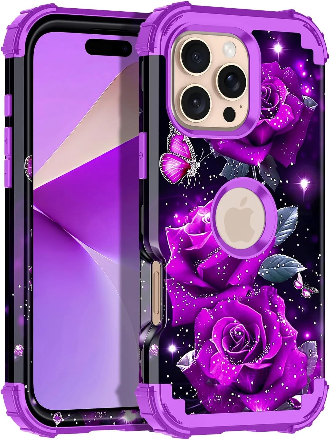 iPhone 16 Pro Case Glow Dark Three Layer Heavy Duty Shockproof Protection Hard Plastic Bumper Soft Silicone Case