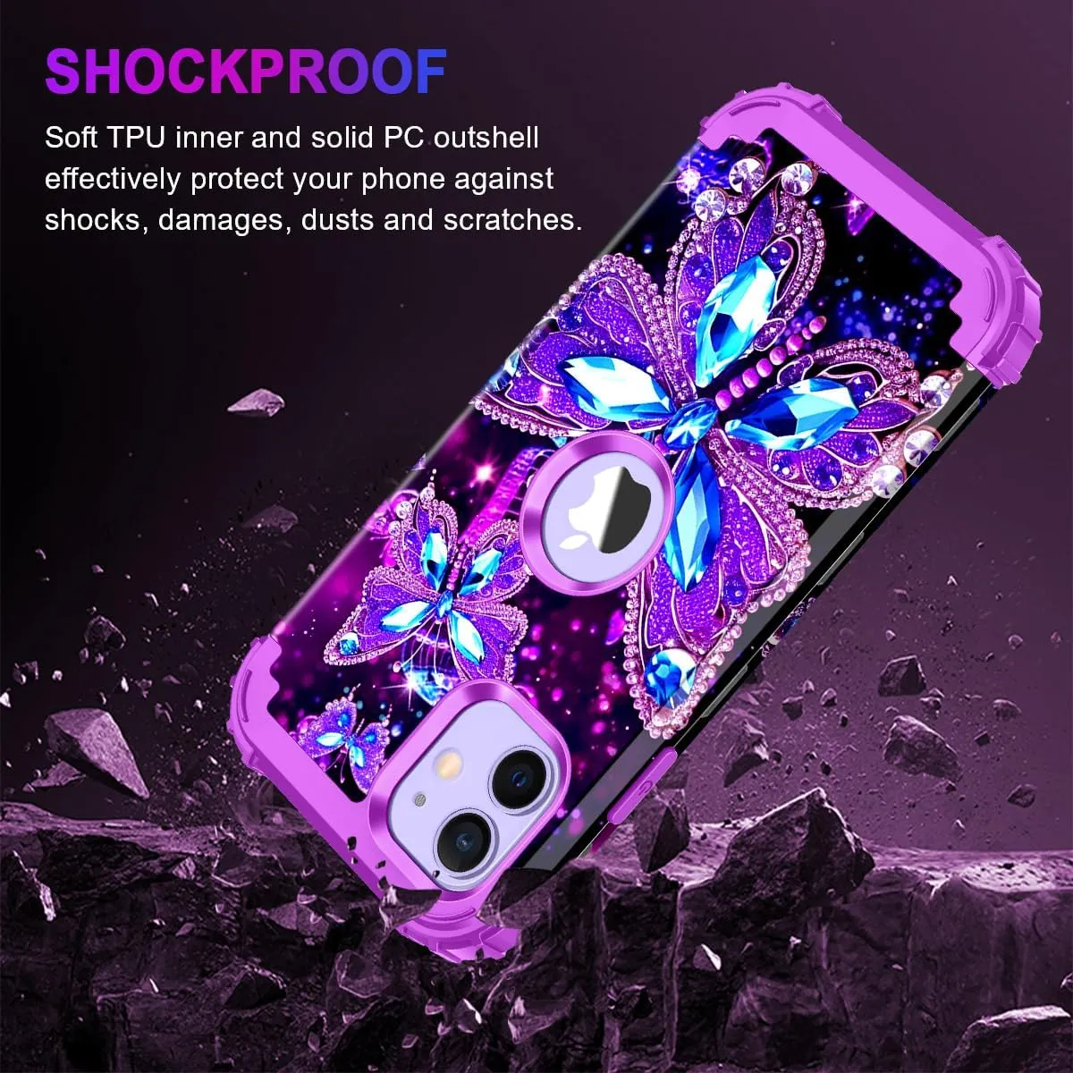 iPhone 16 Pro Case Glow Dark Three Layer Heavy Duty Shockproof Protection Hard Plastic Bumper Soft Silicone Case