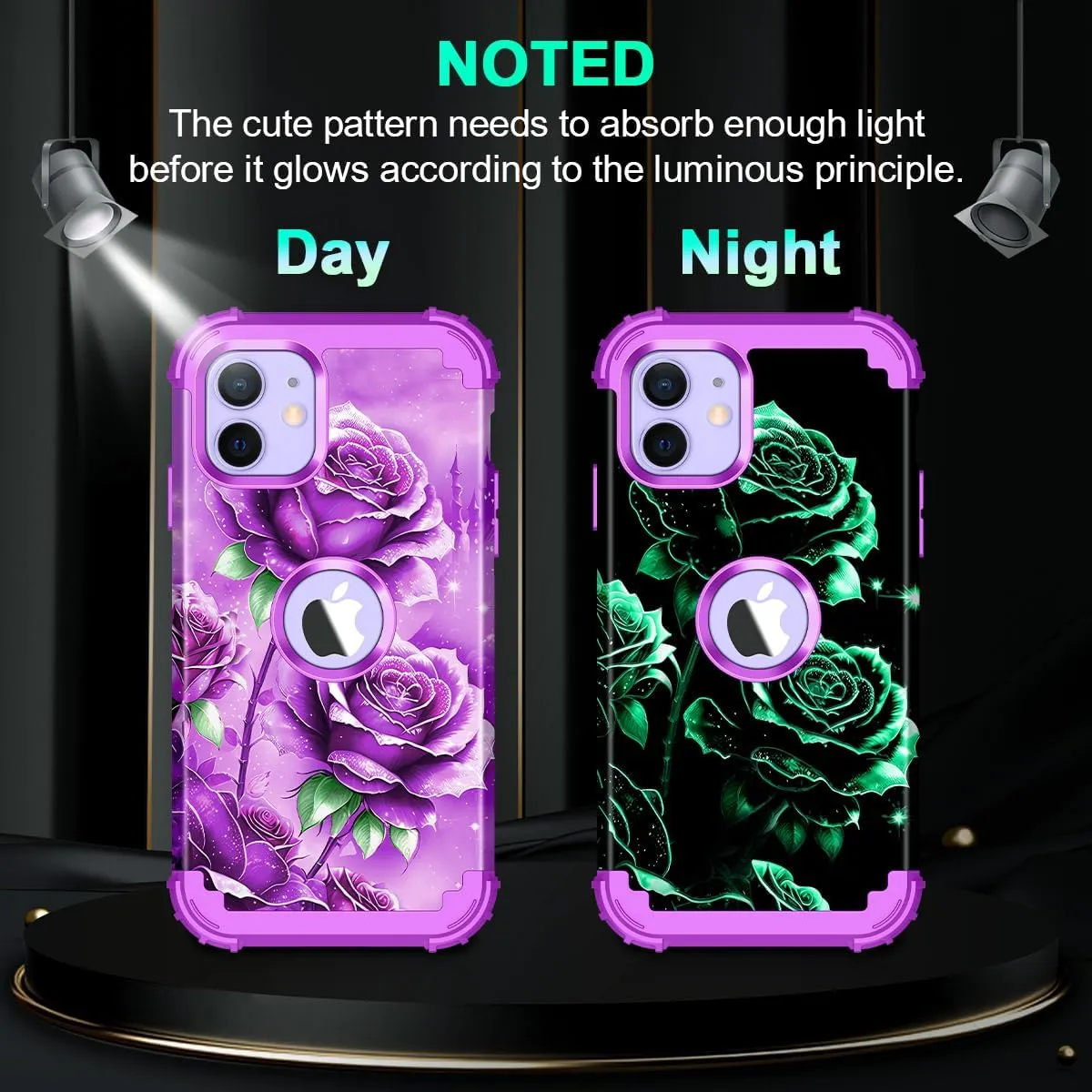 iPhone 16 Pro Case Glow Dark Three Layer Heavy Duty Shockproof Protection Hard Plastic Bumper Soft Silicone Case