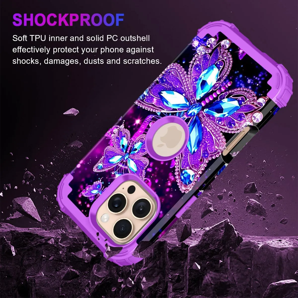 iPhone 16 Pro Case Glow Dark Three Layer Heavy Duty Shockproof Protection Hard Plastic Bumper Soft Silicone Case