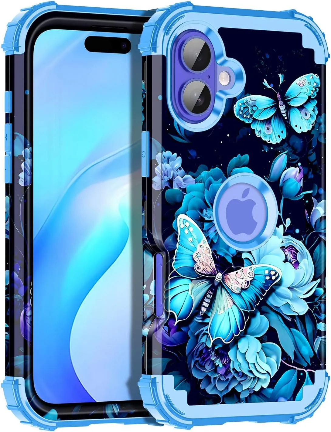 iPhone 16 Pro Case Glow Dark Three Layer Heavy Duty Shockproof Protection Hard Plastic Bumper Soft Silicone Case