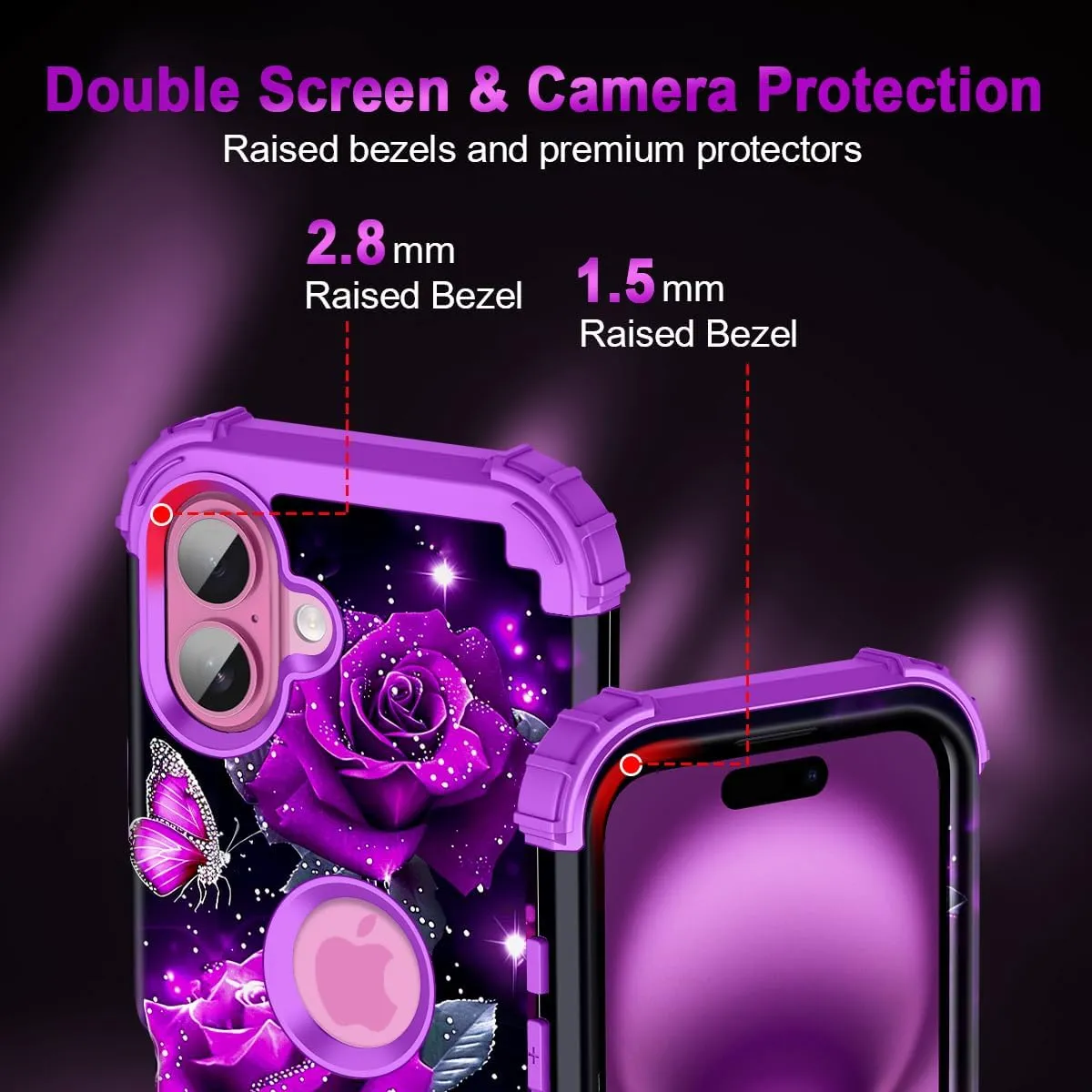 iPhone 16 Pro Case Glow Dark Three Layer Heavy Duty Shockproof Protection Hard Plastic Bumper Soft Silicone Case