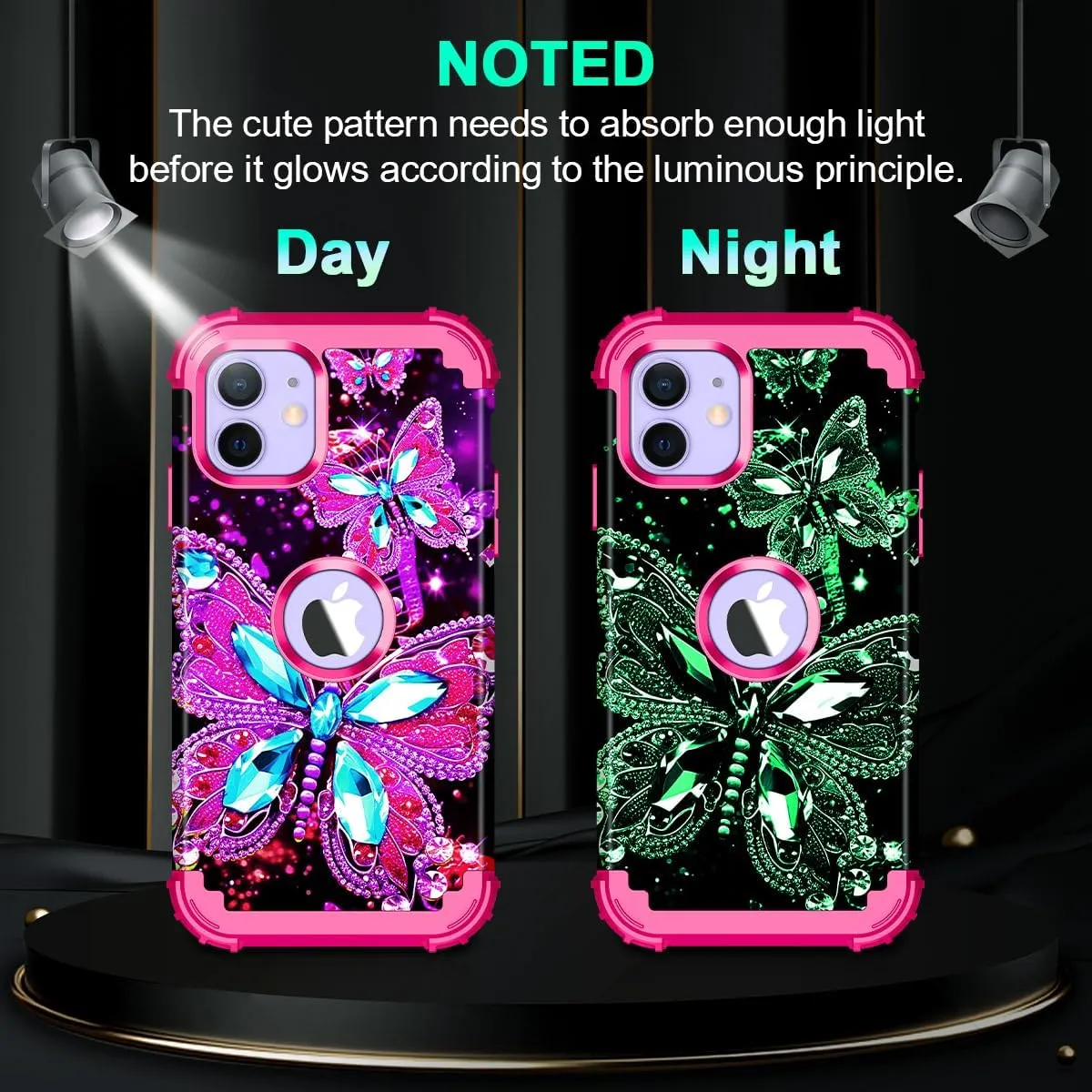 iPhone 16 Pro Case Glow Dark Three Layer Heavy Duty Shockproof Protection Hard Plastic Bumper Soft Silicone Case