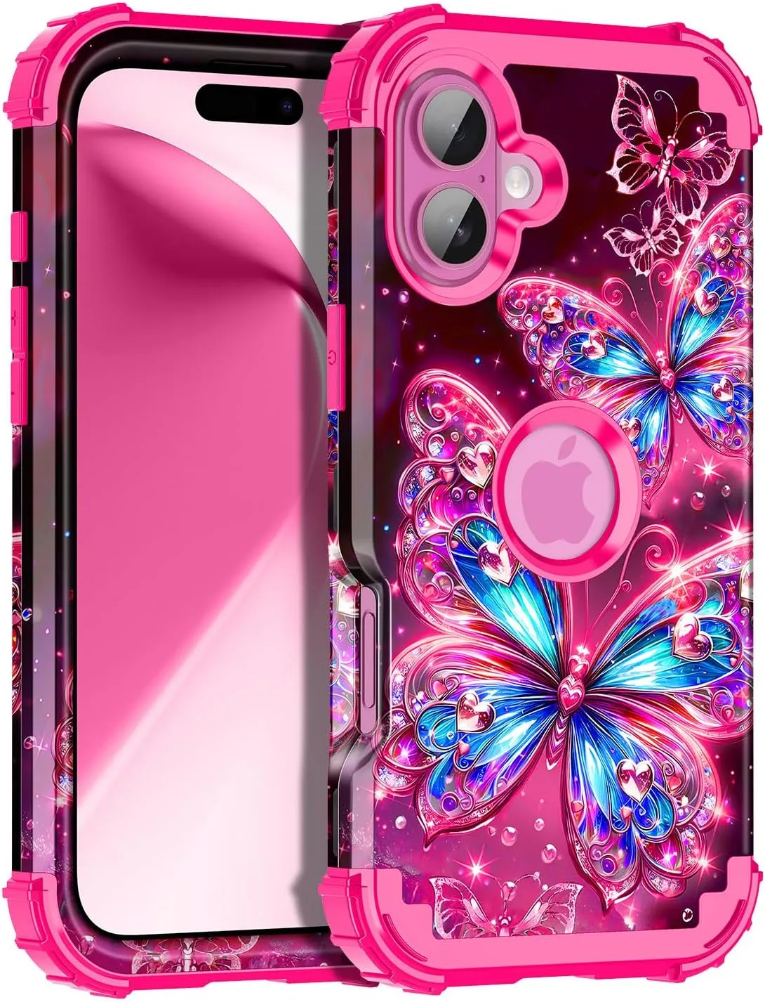 iPhone 16 Pro Case Glow Dark Three Layer Heavy Duty Shockproof Protection Hard Plastic Bumper Soft Silicone Case