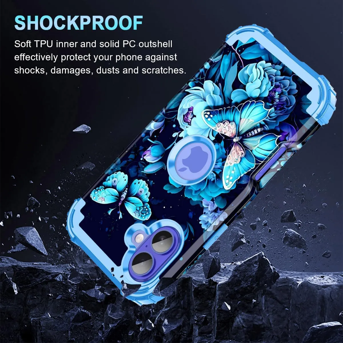 iPhone 16 Pro Case Glow Dark Three Layer Heavy Duty Shockproof Protection Hard Plastic Bumper Soft Silicone Case