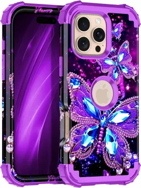 iPhone 16 Pro Case Glow Dark Three Layer Heavy Duty Shockproof Protection Hard Plastic Bumper Soft Silicone Case