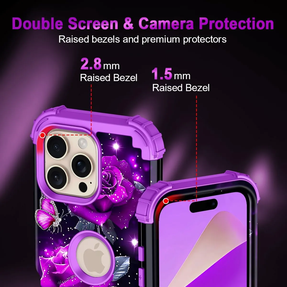 iPhone 16 Pro Case Glow Dark Three Layer Heavy Duty Shockproof Protection Hard Plastic Bumper Soft Silicone Case