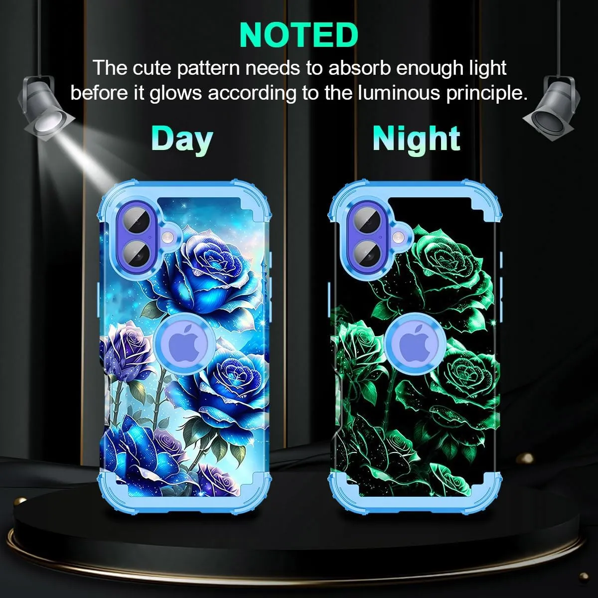 iPhone 16 Pro Case Glow Dark Three Layer Heavy Duty Shockproof Protection Hard Plastic Bumper Soft Silicone Case