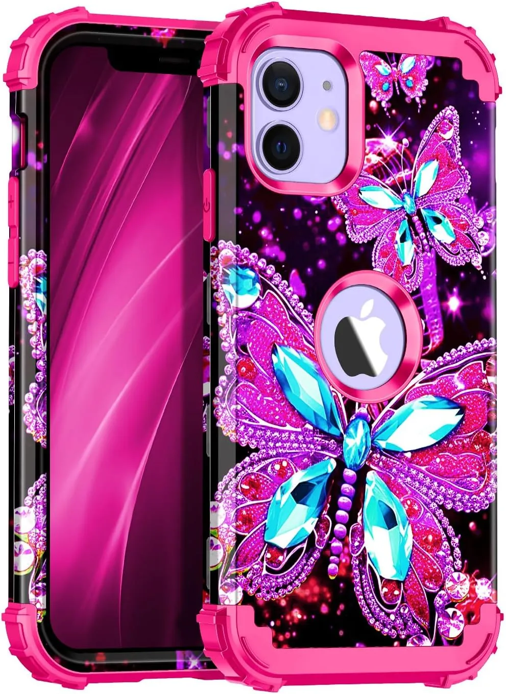 iPhone 16 Pro Case Glow Dark Three Layer Heavy Duty Shockproof Protection Hard Plastic Bumper Soft Silicone Case