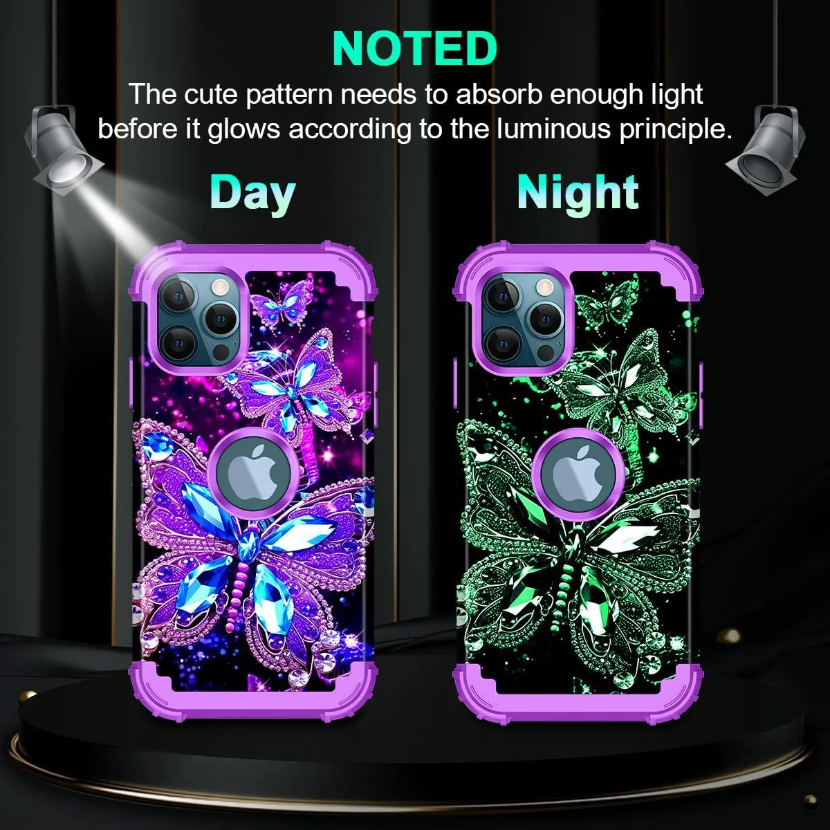iPhone 16 Pro Case Glow Dark Three Layer Heavy Duty Shockproof Protection Hard Plastic Bumper Soft Silicone Case
